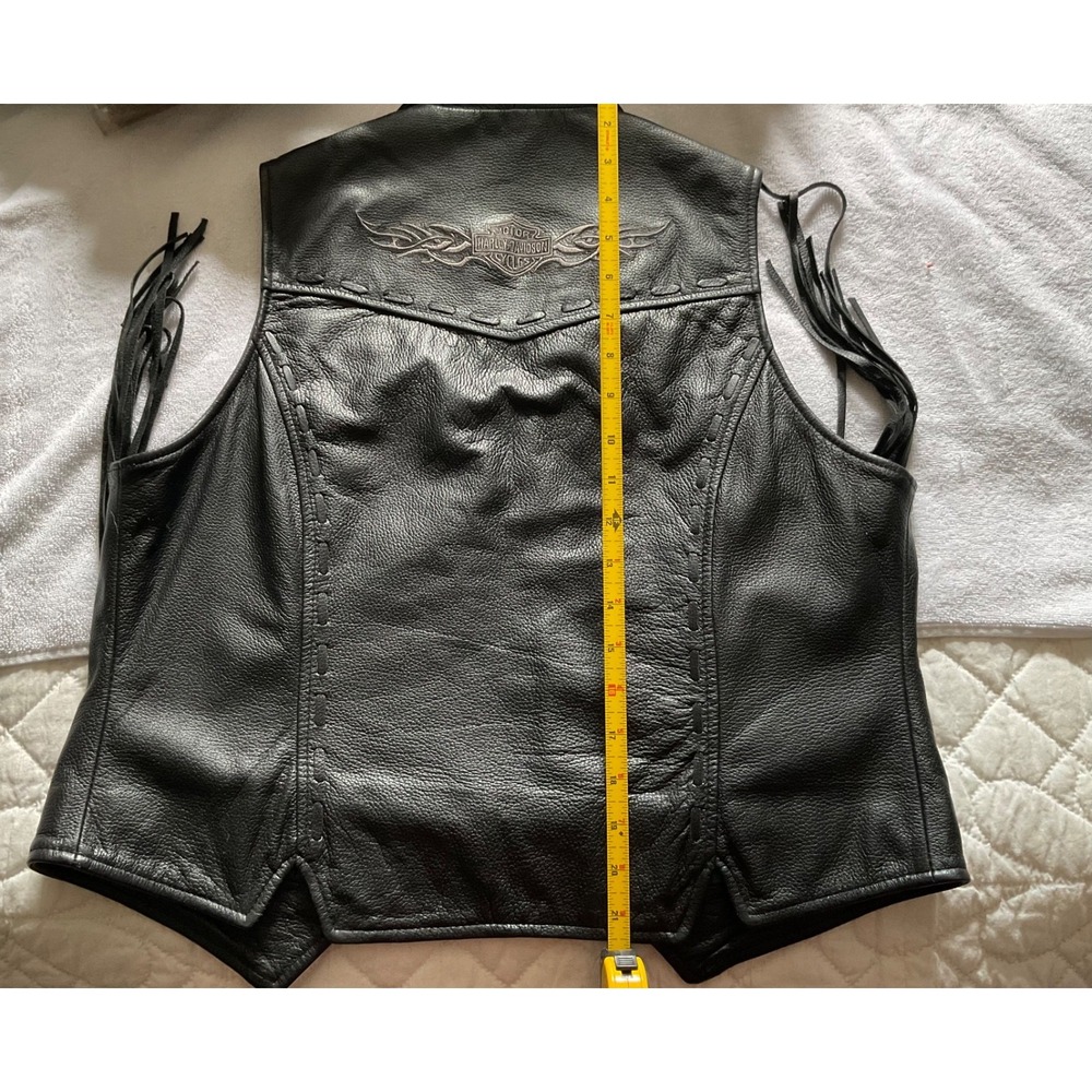 Womens Harley Davidson Black Leather Vest M 38" Bust Lace Fringe Snaps Beads - Picture 5 of 9